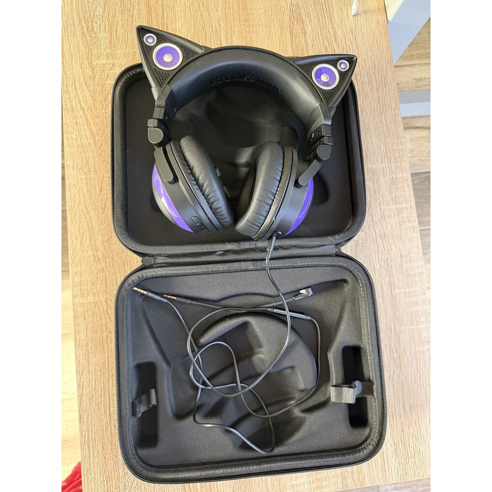 Purple Cat-Ear Headphones Original Black Zipper Bag Headphone Jack Xbox PC